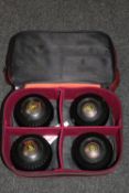 A set of Henselite lawn bowls in bag