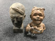 A cast metal bust of Hitler and a cast metal money box