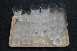 A tray of assorted lead crustal drinking glasses