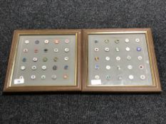 Two frames of fifty circular golfing badges
