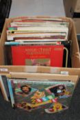 A box containing LP's including NOW albums, easy listening, Lindisfarne, Eagles,
