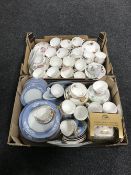 Two boxes containing assorted tea china and dinnerware,