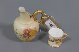 A Royal Worcester blush ivory gilded jug, height 10.