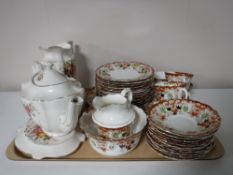 A tray of part Queens China tea service, Ducal teapot on stand,