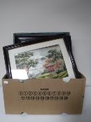 Two boxes of pictures and prints, etchings,