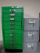 A Bisley ten drawer index chest and three index drawers