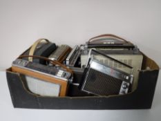 A box of nine transistor radios - Phillips etc