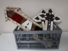 A crate of three wooden bar signs,