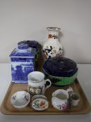 A tray containing a Mason's Mandalay vase, two Ringtons's Maling flower vases,