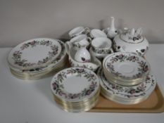A tray containing approximately fifty pieces of Wedgwood Hathaway Rose tea and dinner china