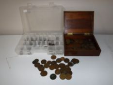 Two containers containing British pre decimal coinage, mainly one penny and half penny pieces,