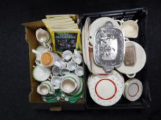 Two boxes containing Woods Stardust dinnerware, Queens Green china, a Meakin coffee service,