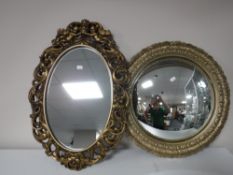 A circular chalk framed mirror and a gilt framed mirror
