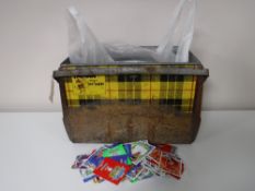 A vintage Tartan ice chest together with a large quantity of assorted Topps football cards