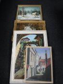 Two continental school oils and two landscape scenes