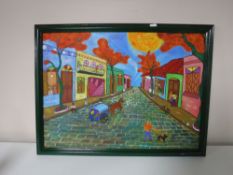 A framed oil on canvas - Cuban street scene