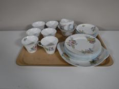 A tray containing a twenty one piece Shelly Wild Flowers part tea service