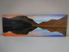 A Melbreak and Crummock Water Lake District, acrylic on canvas, unframed, 36 inch x 12 inch,