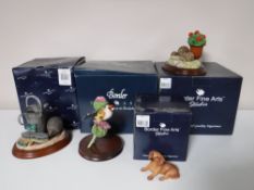 Six Border Fine Arts figures including hedgehogs,