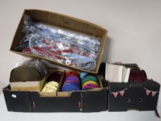 Three boxes containing fabric trim,