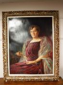 Twentieth century school: A Portrait of a Lady Wearing a Flowing dress Holding a Lorgnette,