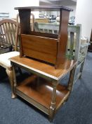 An inlaid mahogany two tier end table fitted a drawer,