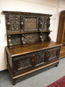 A provincial eighteenth century carved oak dresser, width 161cm,