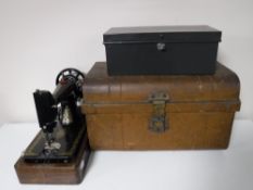 A walnut cased Singer hand sewing machine,