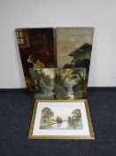 A group of late 19th century and later unframed oils including two river/lakeland scenes by J W
