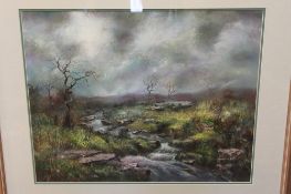 Twentieth Century School : A Stream Flowing Through an Open Landscape, colour chalks,