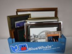 A box containing assorted pictures and prints including two M. B.