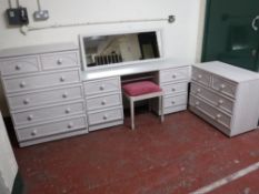 A washed pine six drawer chest, together with matching three drawer chest,