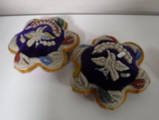 Two hand stitched beadwork footstools