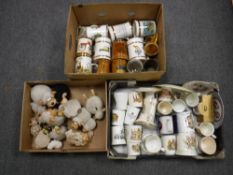 Two boxes of china tankards, commemorative mugs,