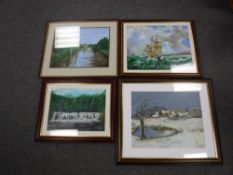 Five framed oil paintings, signed W.