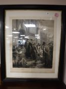 A framed black and white etching after Carl Bloch,
