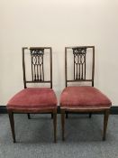 A fine pair of Victorian inlaid walnut salon chairs, width 46 cm.