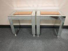 A pair of all glass two tone side tables
