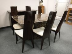 A contemporary high gloss dining room suite, comprising of triple door sideboard, with 142cm,