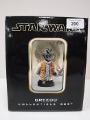 A boxed Gentle Giant Star Wars Greedo collectable bust