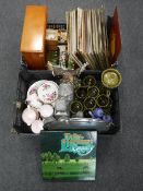 Two boxes of canteen of cutlery, jewellery cabinet, misc.