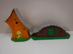 Two wooden birdhouses