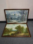 A framed oil on board - River through a landscape by C Inness,