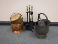 A companion set and two coal buckets