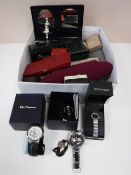 A box of assorted costume jewellery and wristwatches, including Sekonda,
