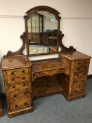 A good quality Victorian burr walnut dressing table, width 155 cm.