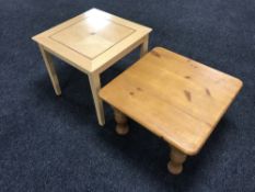 A square pine lamp table,