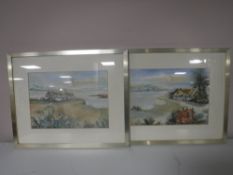 Two framed G R Carter oils - rural scenes and two brass framed pictures