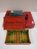 A tray containing boxed Hornby series straight rails, level crossing number 1, M3 tank locomotive,