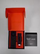A boxed Amazon TV Fire Stick